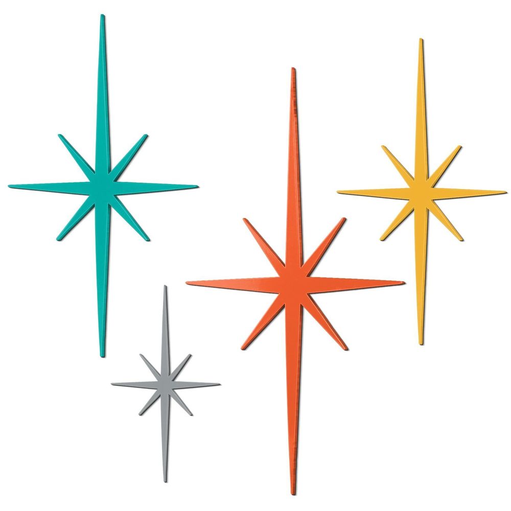4 Pcs Cast Iron Starburst Wall Decor Mid Century Modern Decor Retro 8 Pointed😃